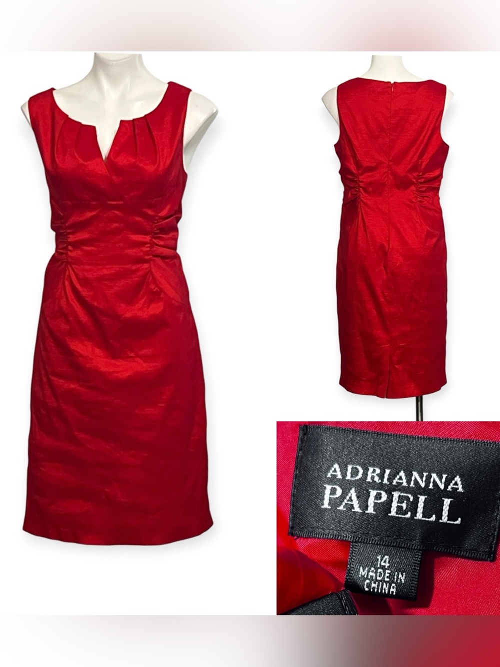 Adrianna Papell dress 14 Red stretch sleeveless satin cocktail special Occasion